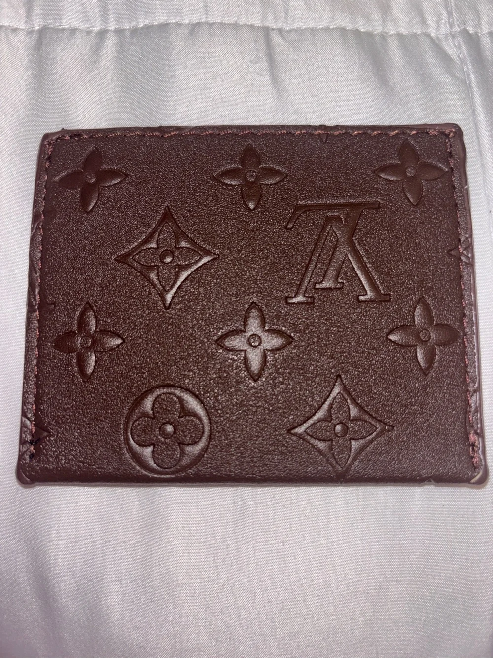 Brand New !! Brown Embossed Monogram Card Case